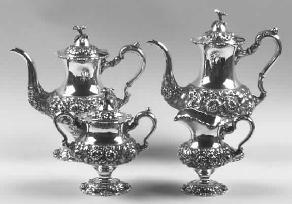 Stieff Rose (Sterling, 1892, Hollowware) 4 Piece Tea Set (SCP, STP, SCR, SSU) by Kirk Stieff-1