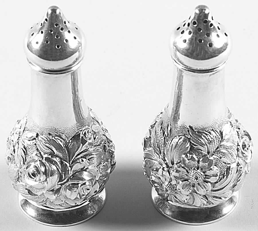 Stieff Rose (Sterling, 1892, Hollowware) Salt & Pepper Set by Kirk Stieff-1