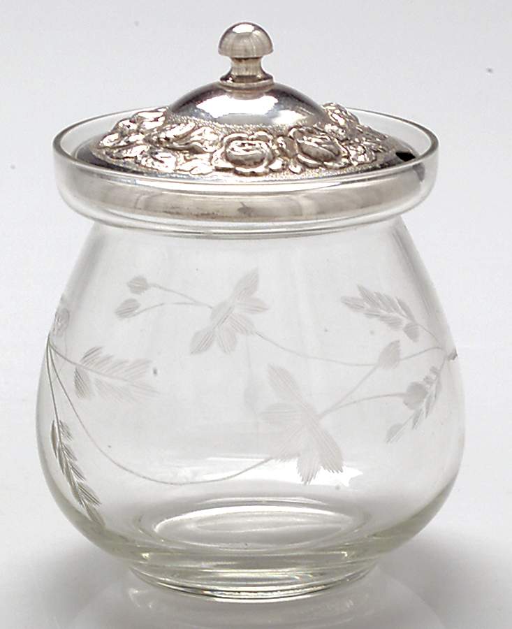 Stieff Rose (Sterling, 1892, Hollowware) Crystal Jam Jar & Silver Lid by Kirk Stieff-1
