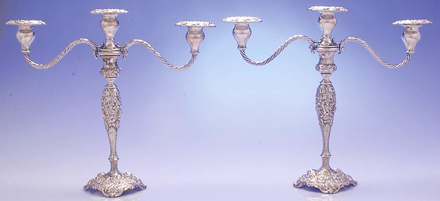 Stieff Rose (Sterling, 1892, Hollowware) Pair of Weighted 3 Light Candelabra by Kirk Stieff-1