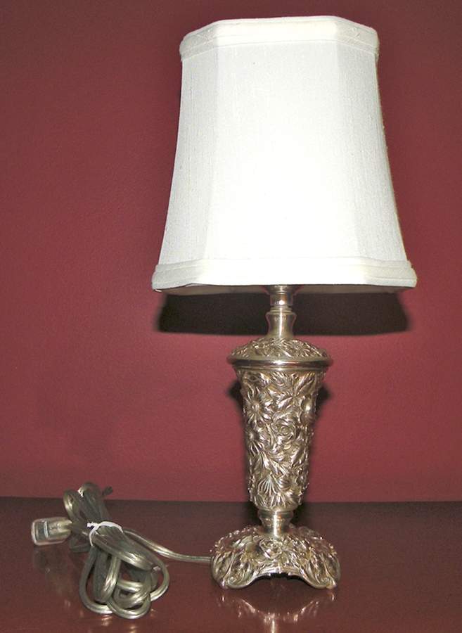Stieff Rose (Sterling, 1892, Hollowware) Electric Lamp W/Shade by Kirk Stieff-1