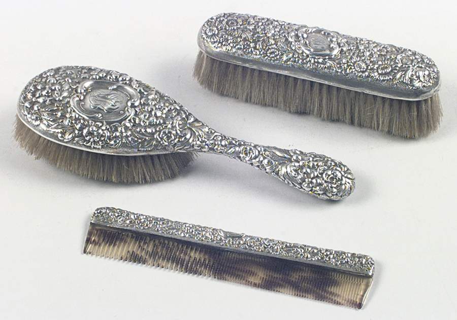 Stieff Rose (Sterling, 1892, Hollowware) (3 Pc)  Sterling Dresser Set by Kirk Stieff-1
