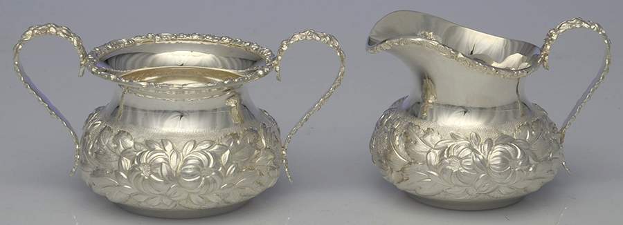 Stieff Rose (Sterling, 1892, Hollowware) Mini Creamer and Open Sugar Set by Kirk Stieff-1