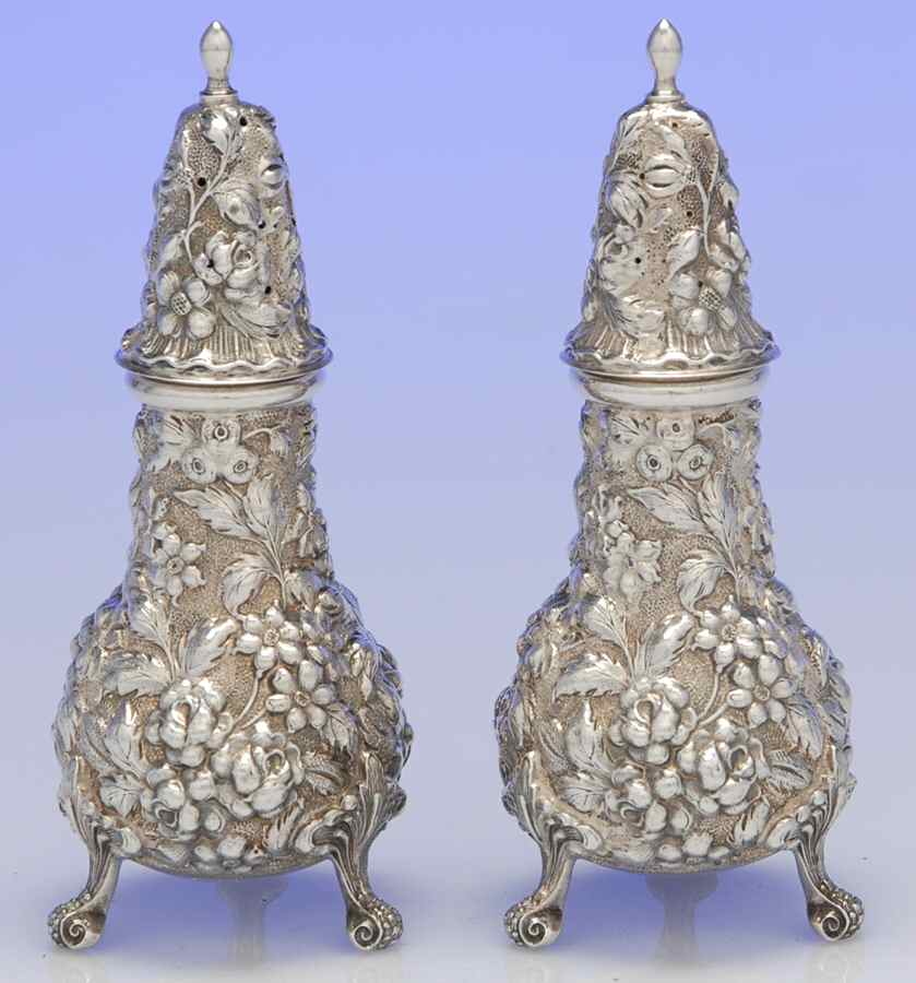 Stieff Rose (Sterling, 1892, Hollowware) Salt & Pepper Set by Kirk Stieff-1