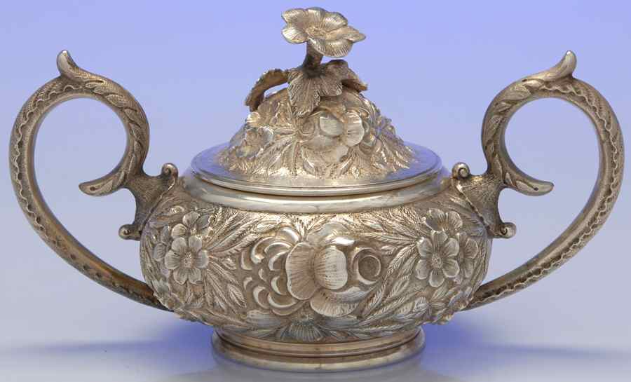 Stieff Rose (Sterling, 1892, Hollowware) Sugar Bowl with Lid by Kirk Stieff-1