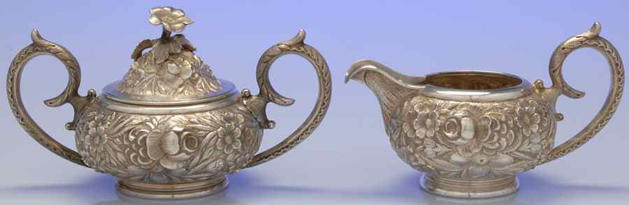Stieff Rose (Sterling, 1892, Hollowware) Creamer & Sugar with Lid Set by Kirk Stieff-1