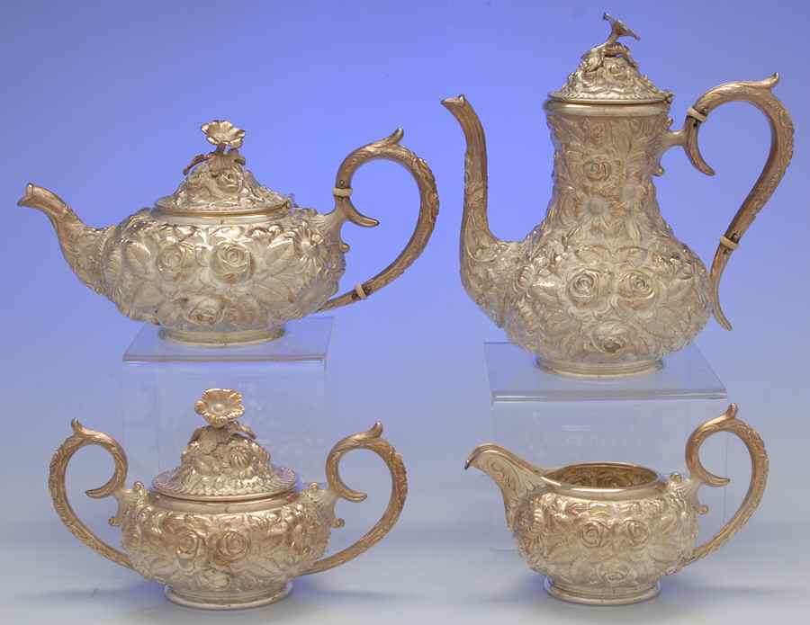 Stieff Rose (Sterling, 1892, Hollowware) 4 Piece Tea Set (CP4, TP4, CR4, SU4) by Kirk Stieff-1