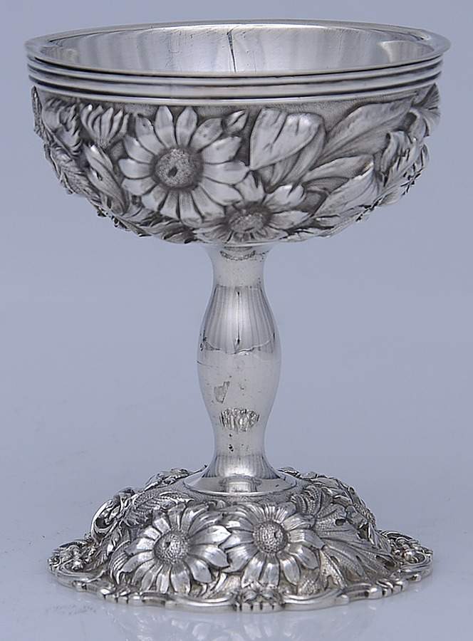 Stieff Rose (Sterling, 1892, Hollowware) Stemmed Ice Cream Cup & Liner by Kirk Stieff-1