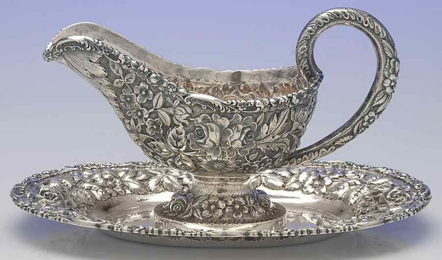 Stieff Rose (Sterling, 1892, Hollowware) Gravy Boat & Underplate by Kirk Stieff-1