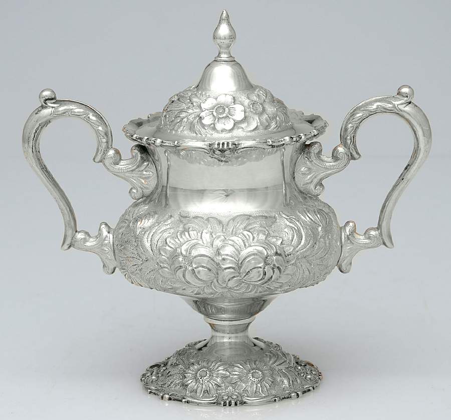 Stieff Rose (Sterling, 1892, Hollowware) Sugar Bowl with Lid by Kirk Stieff-1