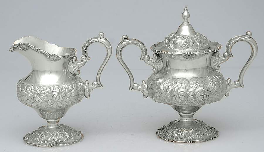 Stieff Rose (Sterling, 1892, Hollowware) Creamer & Sugar with Lid Set by Kirk Stieff-1
