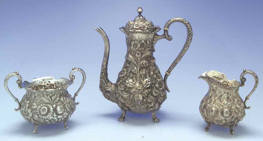 Stieff Rose (Sterling, 1892, Hollowware) 3 Piece Mini Tea Set by Kirk Stieff-1