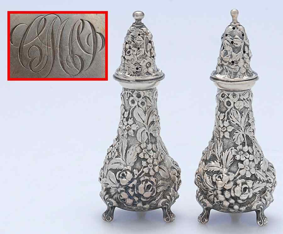 Stieff Rose (Sterling, 1892, Hollowware) Salt & Pepper Set by Kirk Stieff-1
