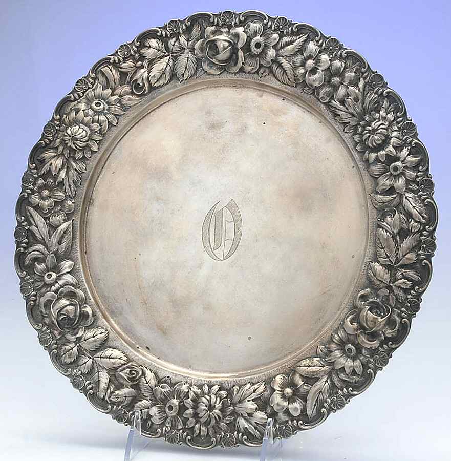 Stieff Rose (Sterling, 1892, Hollowware) 12" Round Tray by Kirk Stieff-1