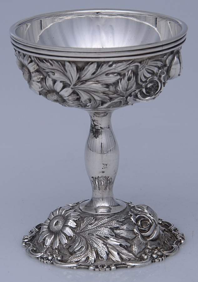 Stieff Rose (Sterling, 1892, Hollowware) Stemmed Ice Cream Cup & Liner by Kirk Stieff-1