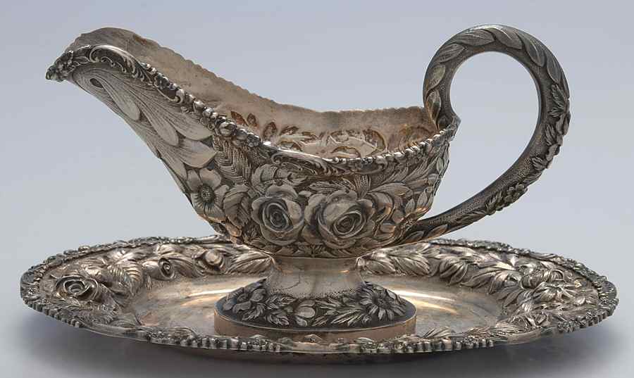 Stieff Rose (Sterling, 1892, Hollowware) Gravy Boat & Underplate by Kirk Stieff-1