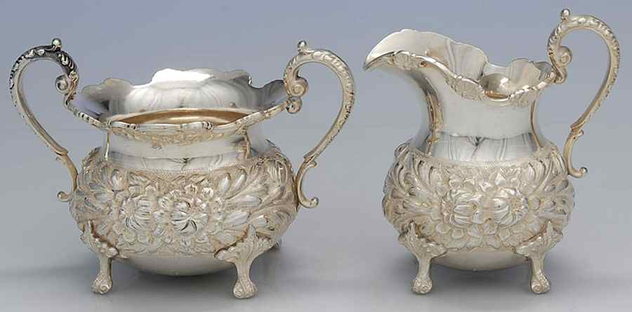 Stieff Rose (Sterling, 1892, Hollowware) Mini Creamer and Open Sugar Set by Kirk Stieff-1