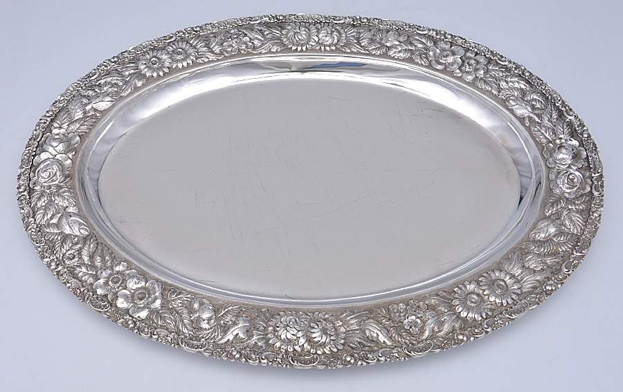 Stieff Rose (Sterling, 1892, Hollowware) 18" Oval Serving Platter by Kirk Stieff-1