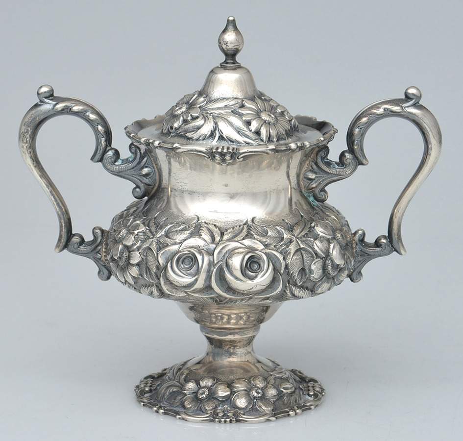 Stieff Rose (Sterling, 1892, Hollowware) Sugar Bowl with Lid by Kirk Stieff-1