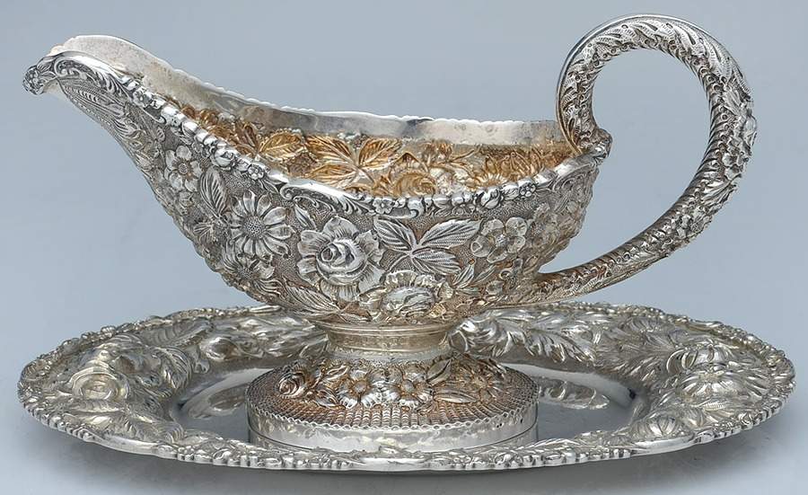 Stieff Rose (Sterling, 1892, Hollowware) Gravy Boat & Underplate by Kirk Stieff-1