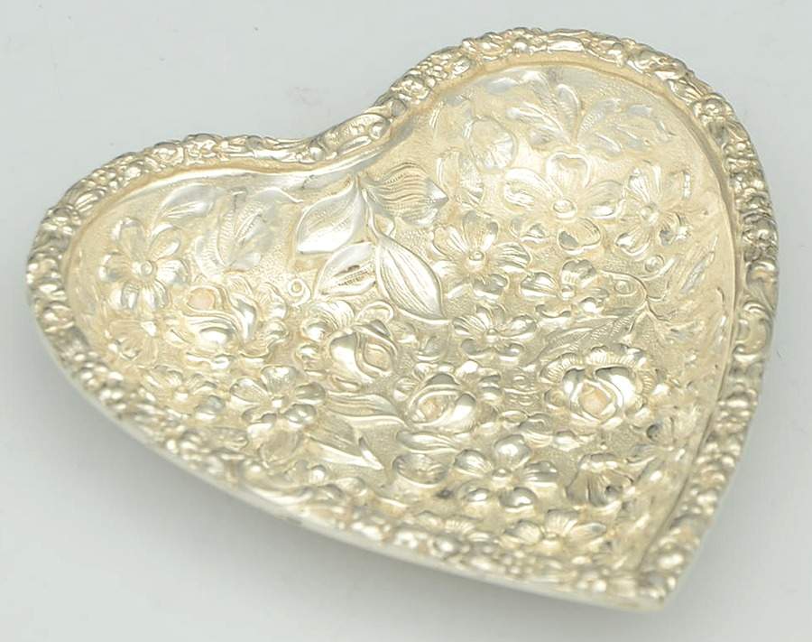 Stieff Rose (Sterling, 1892, Hollowware) Heart Shape Pin Tray by Kirk Stieff-1
