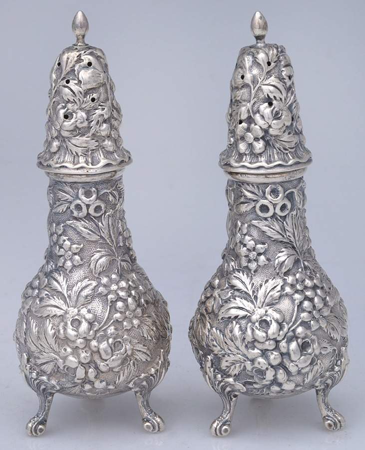 Stieff Rose (Sterling, 1892, Hollowware) Salt & Pepper Set by Kirk Stieff-1