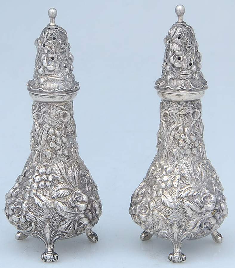 Stieff Rose (Sterling, 1892, Hollowware) Salt & Pepper Set by Kirk Stieff-1