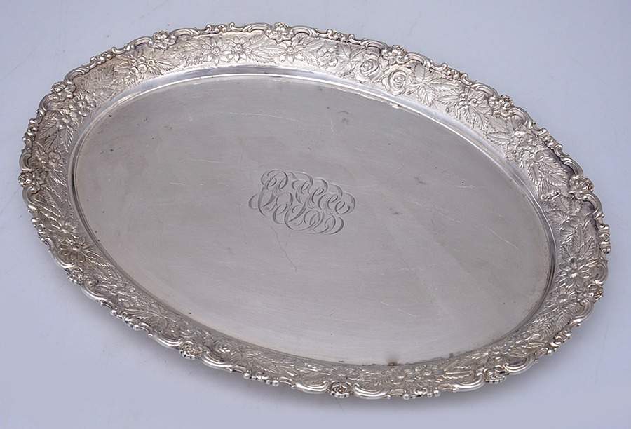 Stieff Rose (Sterling, 1892, Hollowware) 14" Oval Serving Platter by Kirk Stieff-1