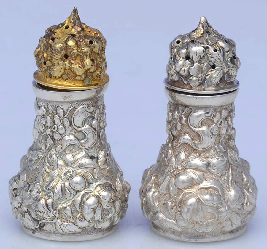 Stieff Rose (Sterling, 1892, Hollowware) Individual Salt & Pepper by Kirk Stieff-1