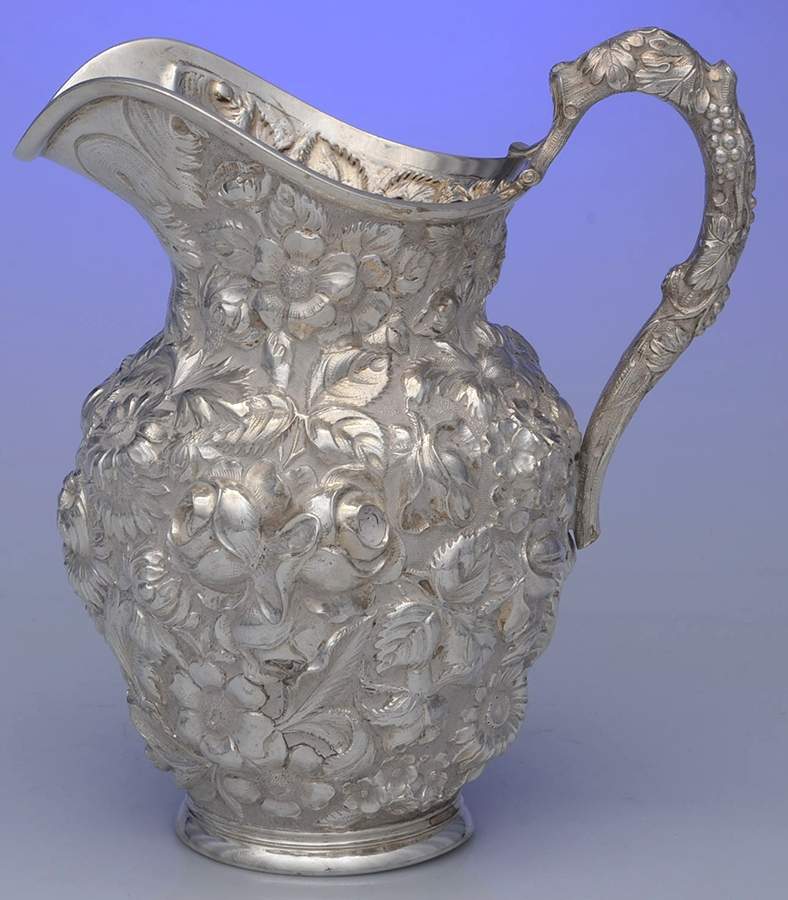 Stieff Rose (Sterling, 1892, Hollowware) Chased Sterling Water Pitcher by Kirk Stieff-1