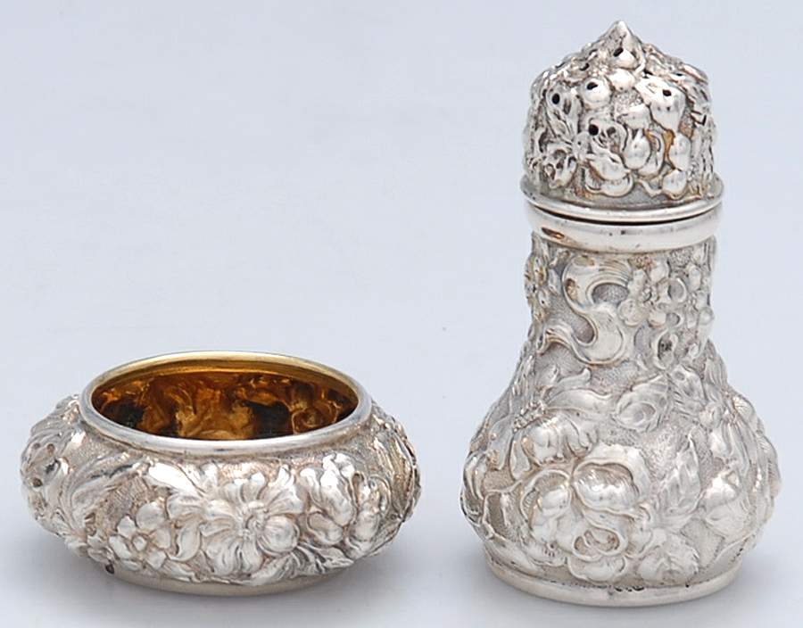 Stieff Rose (Sterling, 1892, Hollowware) Sterling Open Salt and Pepper Individual by Kirk Stieff-1