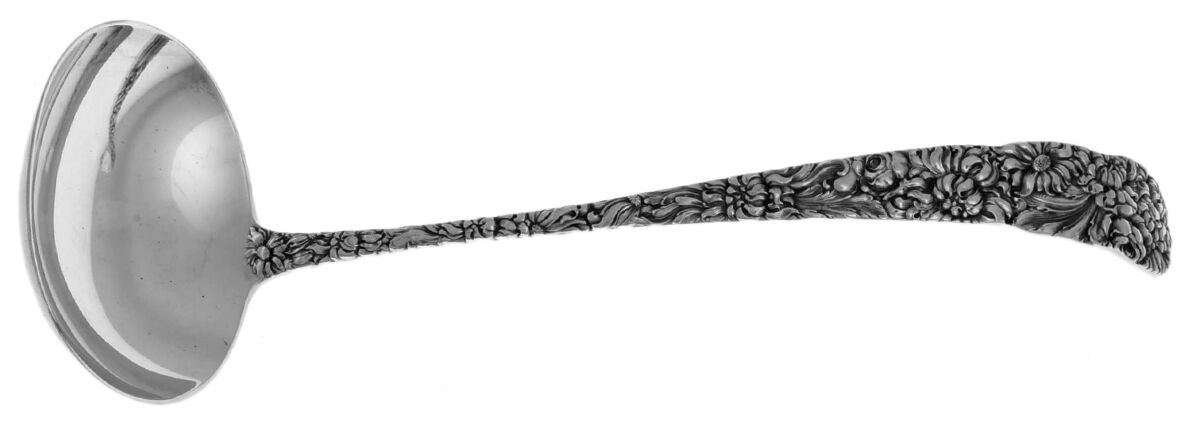 Chrysanthemum (Sterling, 1904, No Monograms) Solid Soup Ladle by Kirk Stieff-1