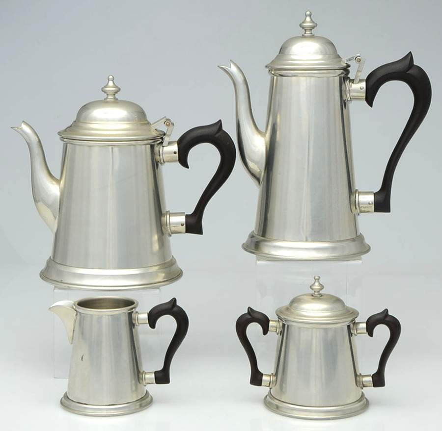 Colonial (Pewter, Hollowware) 4 Piece Tea Set with Black Handles (CPBH,TPBH, CRBH,SUBH) by Kirk Stieff-1