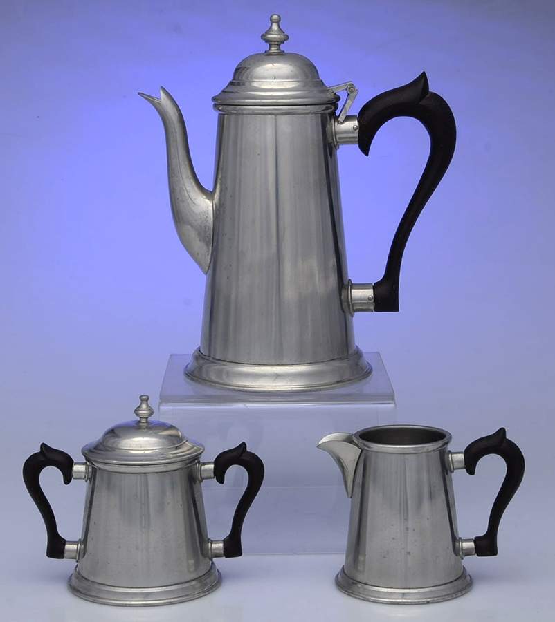 Colonial (Pewter, Hollowware) 3 Pc Coffee Set with Black Handles (CRBH, SUBH, CPBH) by Kirk Stieff-1