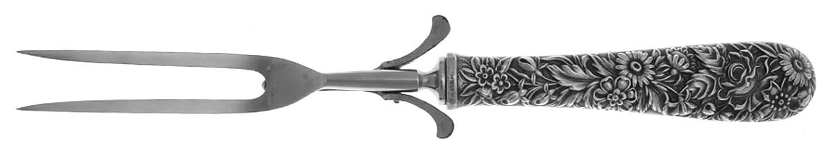 Repousse (Sterling, 1924, S.Kirk & Son, Inc.) Large Stainless-Prong Roast Carving Fork by Kirk Stieff-1