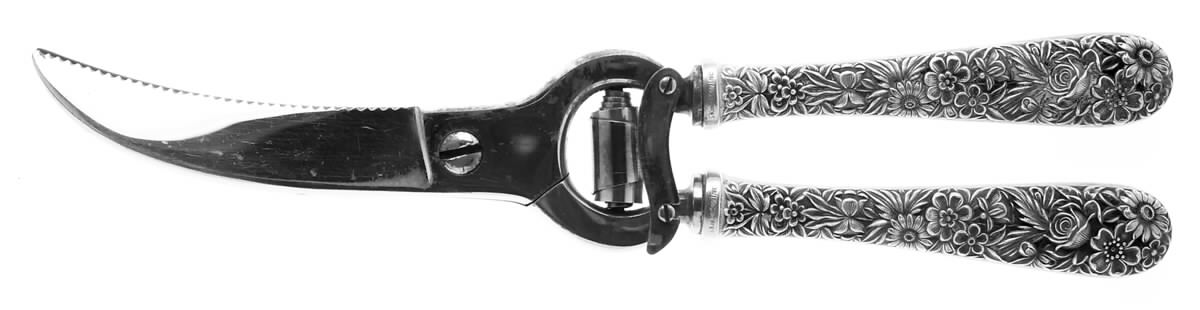 Repousse (Sterling, 1924, S.Kirk & Son, Inc.) Poultry Shears with Stainless Blades by Kirk Stieff-1