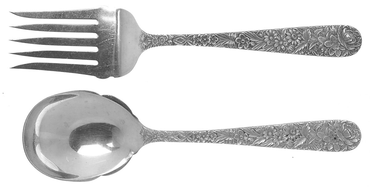 Repousse (Sterling, 1924, S.Kirk & Son, Inc.) Solid Oversized Serving Salad Set by Kirk Stieff-1