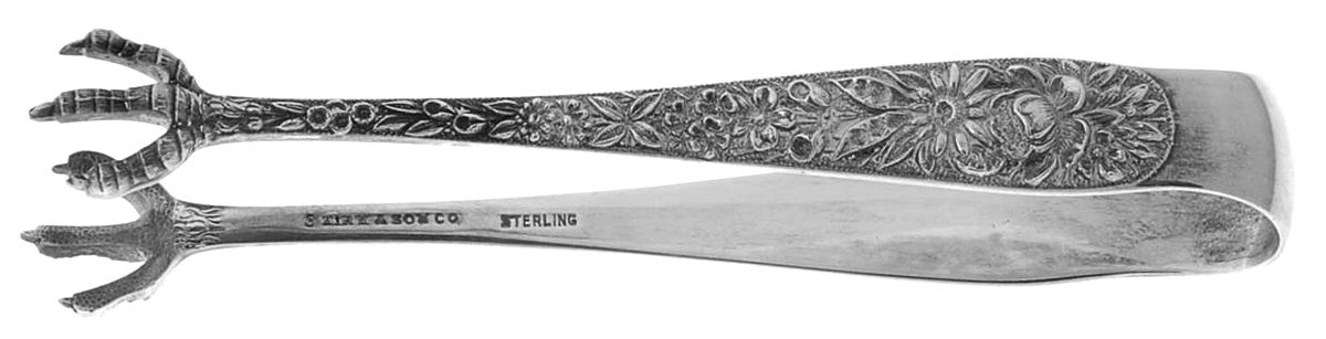 Repousse (Sterling, 1924, S.Kirk & Son, Inc.) Large Sugar Tongs by Kirk Stieff-1