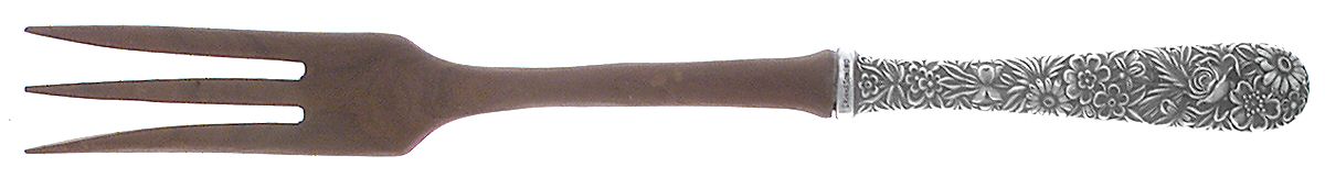 Repousse (Sterling, 1924, S.Kirk & Son, Inc.) Salad Serving Fork with Wooden Prongs by Kirk Stieff-1