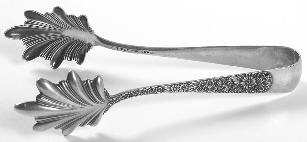 Repousse (Sterling, 1924, S.Kirk & Son, Inc.) Large Ice Serving Tongs with Bowl Tips by Kirk Stieff-1
