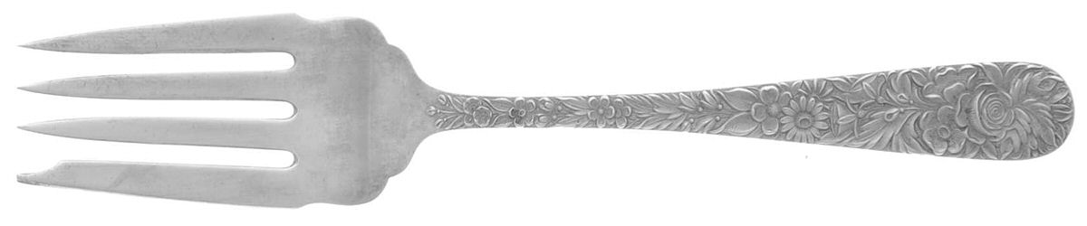 Repousse (Sterling, 1924, S.Kirk & Son, Inc.) Small Solid Cold Meat Serving Fork by Kirk Stieff-1