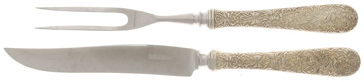 Repousse (Sterling, 1924, S.Kirk & Son, Inc.) Small Stainless Blade 2-Piece Steak Carving Set by Kirk Stieff-1