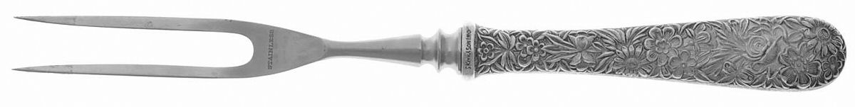 Repousse (Sterling, 1924, S.Kirk & Son, Inc.) Small Steak Carving Fork with Stainless Prongs by Kirk Stieff-1