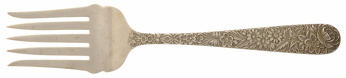 Repousse (Sterling, 1924, S.Kirk & Son, Inc.) Oversize Solid Salad Servng Fork by Kirk Stieff-1