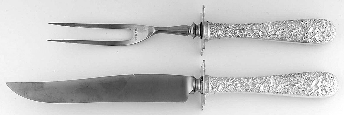 Repousse (Sterling, 1924, S.Kirk & Son, Inc.) 2 Piece Small Carving Set W/ Sterling Guard by Kirk Stieff-1