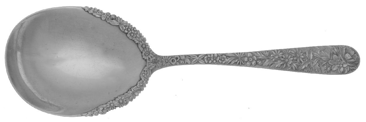 Repousse (Sterling, 1896, 925-1000) Large Berry Spoon-Applied Bowl by Kirk Stieff-1