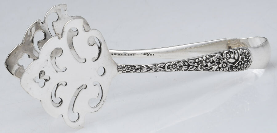 Repousse (Sterling, 1896, 925-1000) Small Solid Sandwich Tongs by Kirk Stieff-1