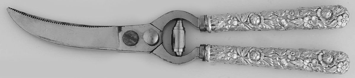 Repousse (Sterling, 1896, 925-1000) Poultry Shears with Stainless Blades by Kirk Stieff-1