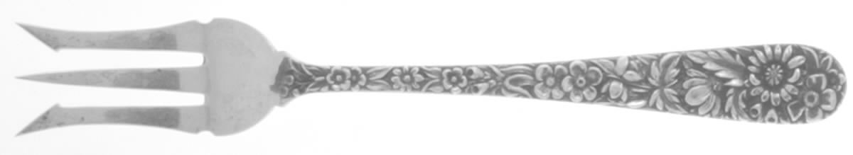 Repousse (Sterling, 1896, 925-1000) Short Handle Pickle/Olive Fork by Kirk Stieff-1