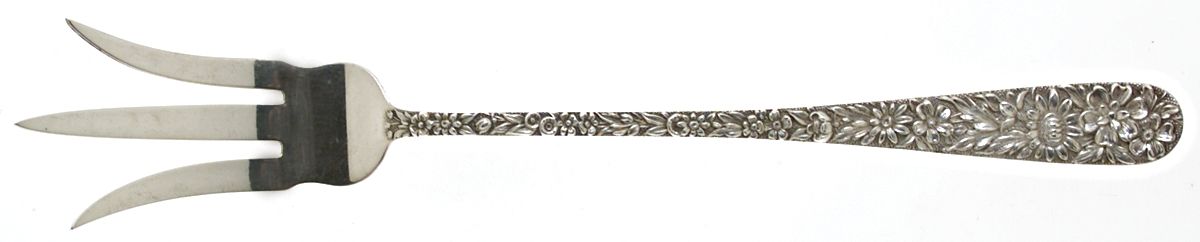Repousse (Sterling, 1896, 925-1000) Small Lettuce Serving Fork by Kirk Stieff-1